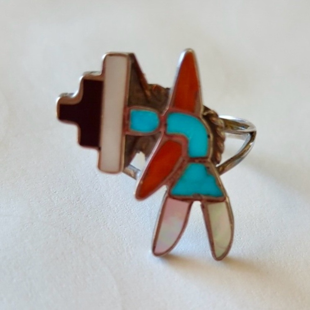 Vintage Native American Zuni Medicine Man Kachina Ring - Picture 12 of 12